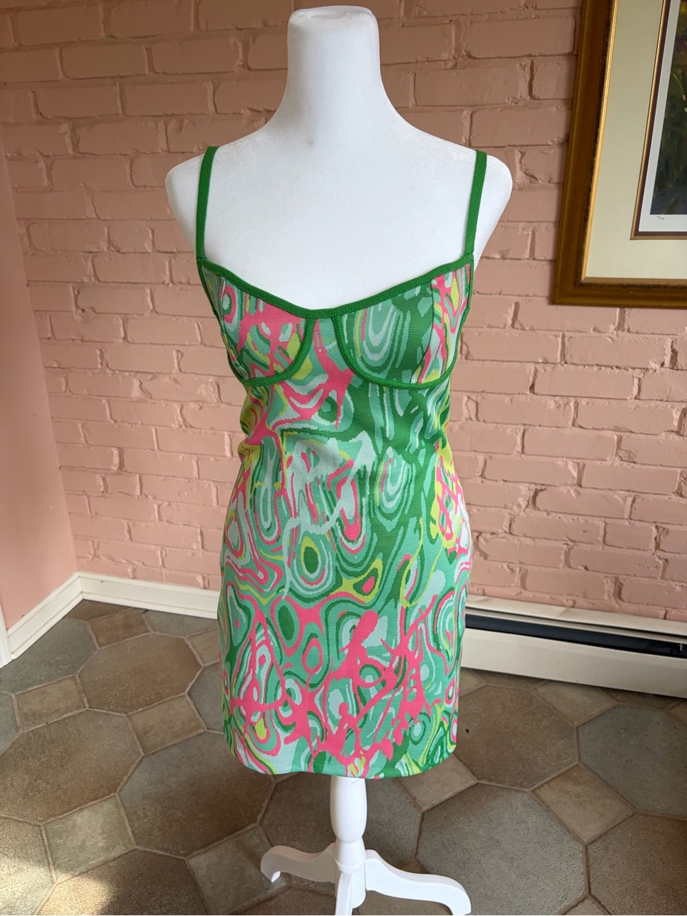 Zara Green and Pink Printed Spaghetti Strap Mini Dress- never worn